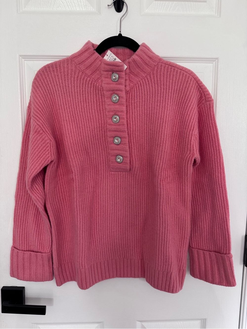 Talbots Pink Ribbed Knit Cardigan with Jeweled Buttons